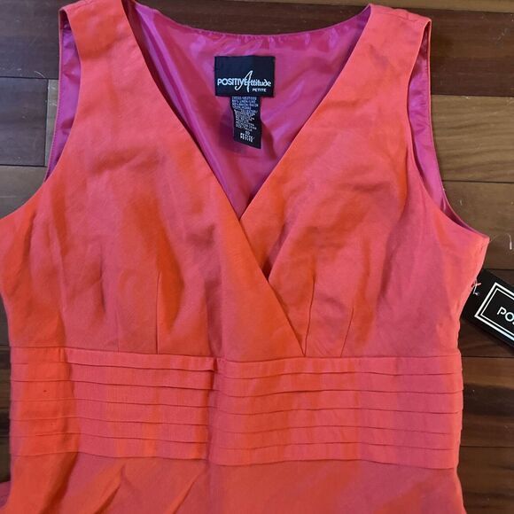 NWOT Positive Attitude Linen Blend Maxi Dress A Line 10P V Neck Red Orange - Picture 2 of 13